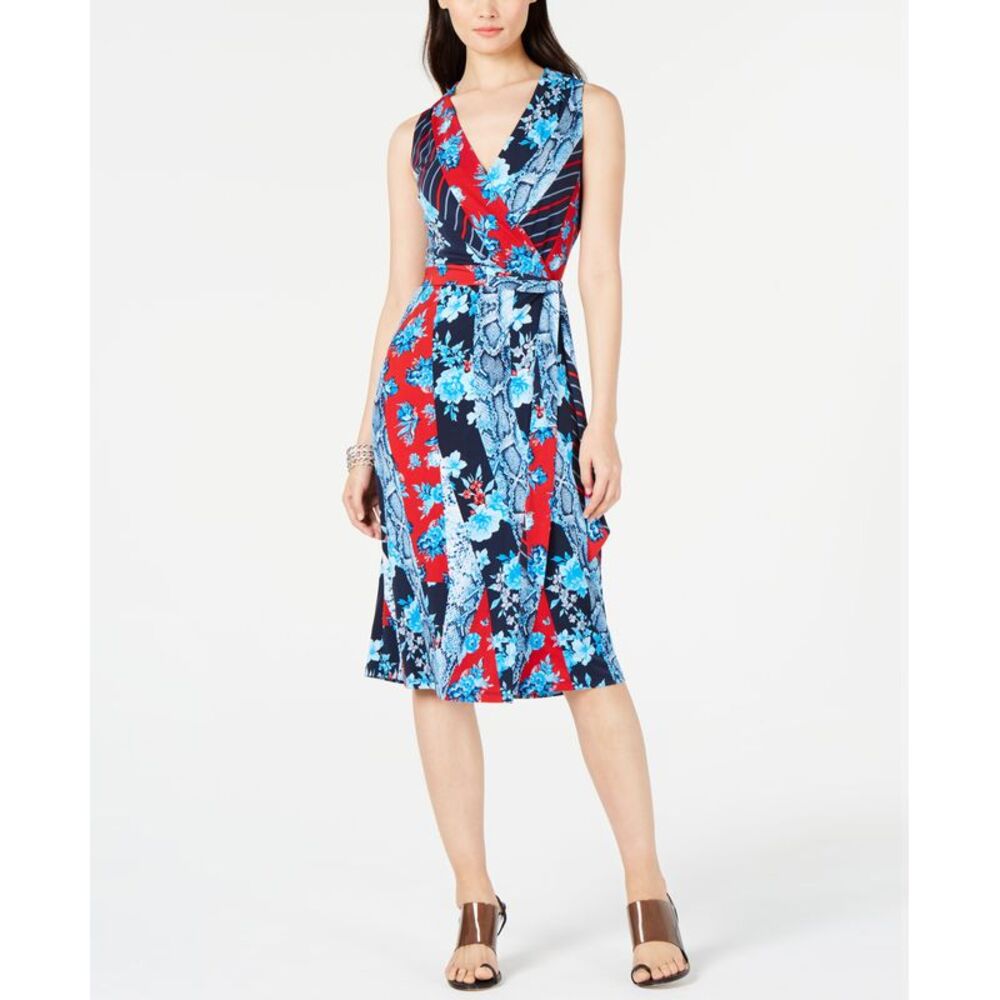 INC International Concepts Petite Patchwork Wrap Midi Dress